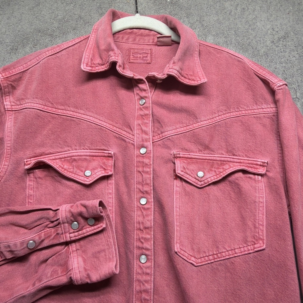 Levi's Shirt Women's Western Pearl Snap Denim Red Button‎ Front XS